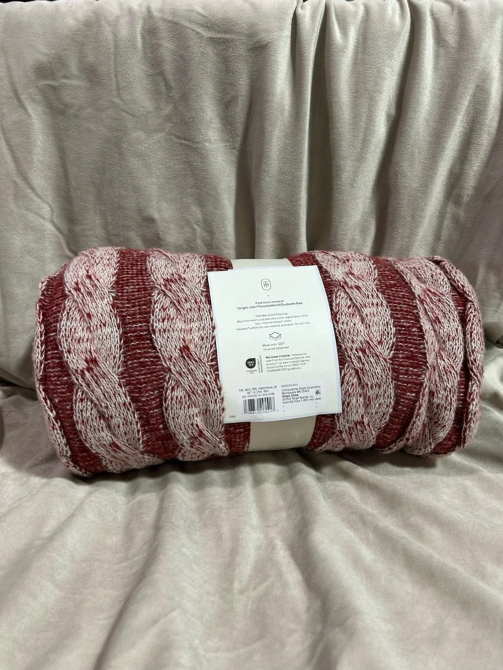 Threshold Braided Cable-Knit Throw in Red and Cream